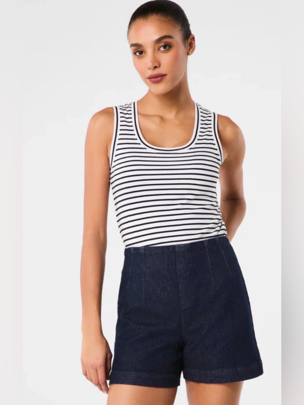 Spanx EveryWear Trouser Denim Shorts In Raw Indigo